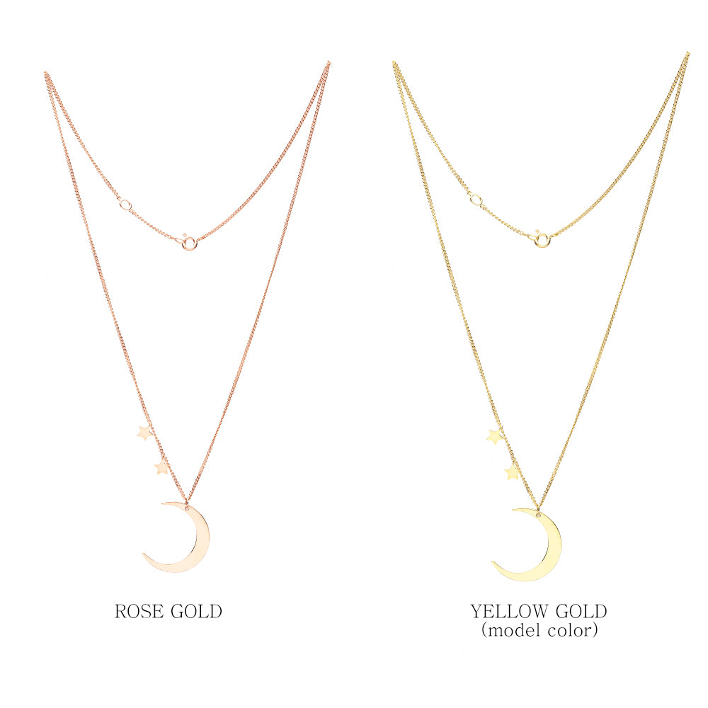 14k 18k GOLD long necklace 45cm 17.5" moon star chain daily necklace