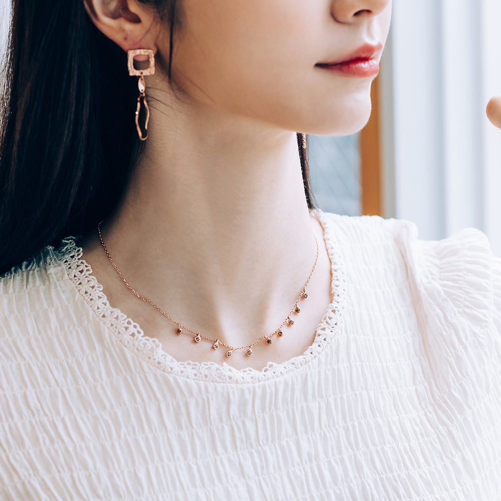 GOLD 14k 18k drop necklace brown stone anniversary girt