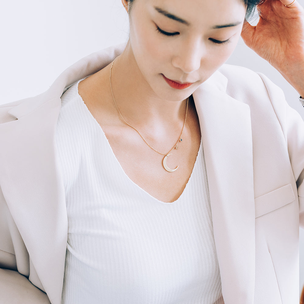 14k 18k GOLD long necklace 45cm 17.5" moon star chain daily necklace