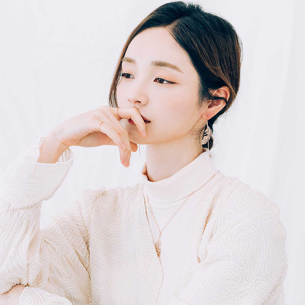 14K 18K unbalance chain leaf NECKLACE gift wedding