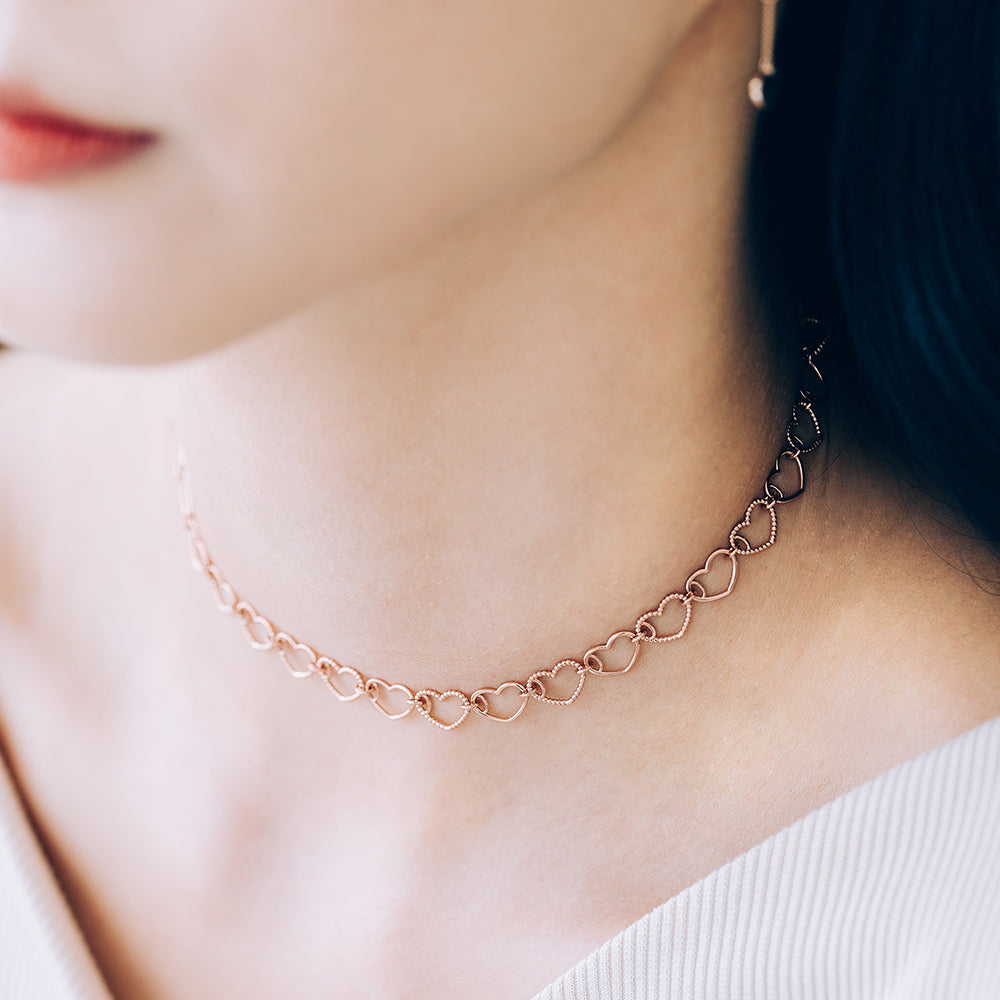 14k 18k bold heart chain GOLD necklace chocker 13~15" jewerily gift