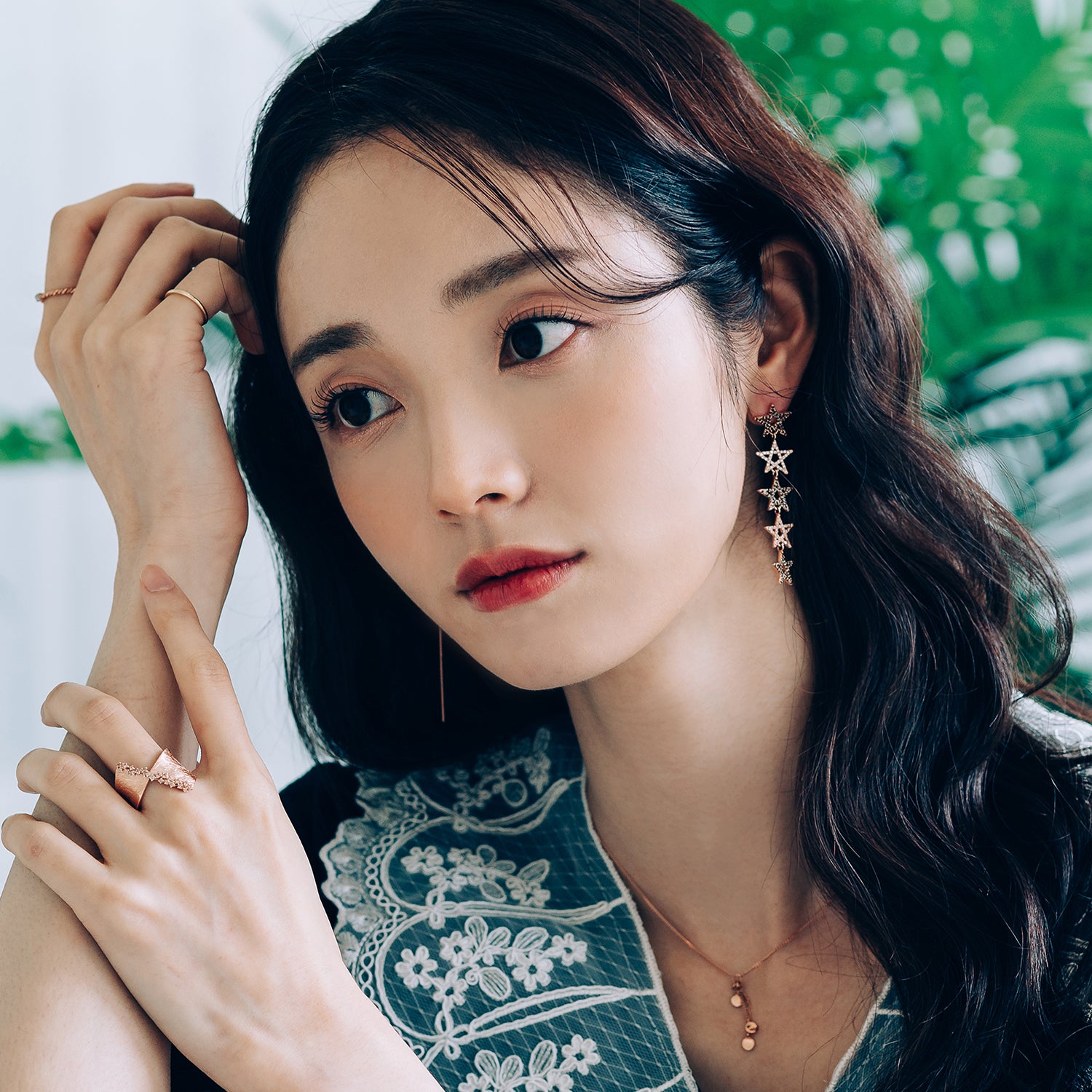 14k gold long earring 18k stars design handmade K jewellery jewelry