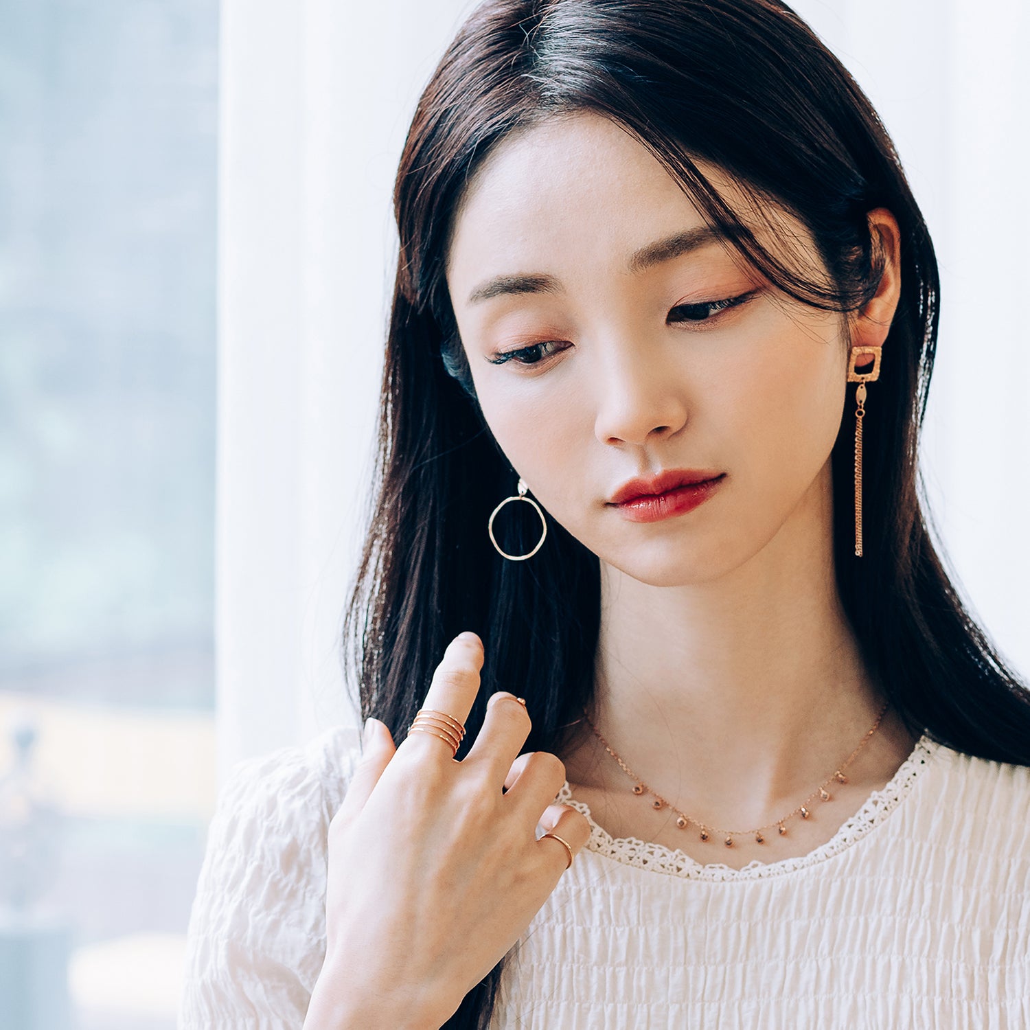 14k 18K unbalance gold earring long chain K jewellery jewelry