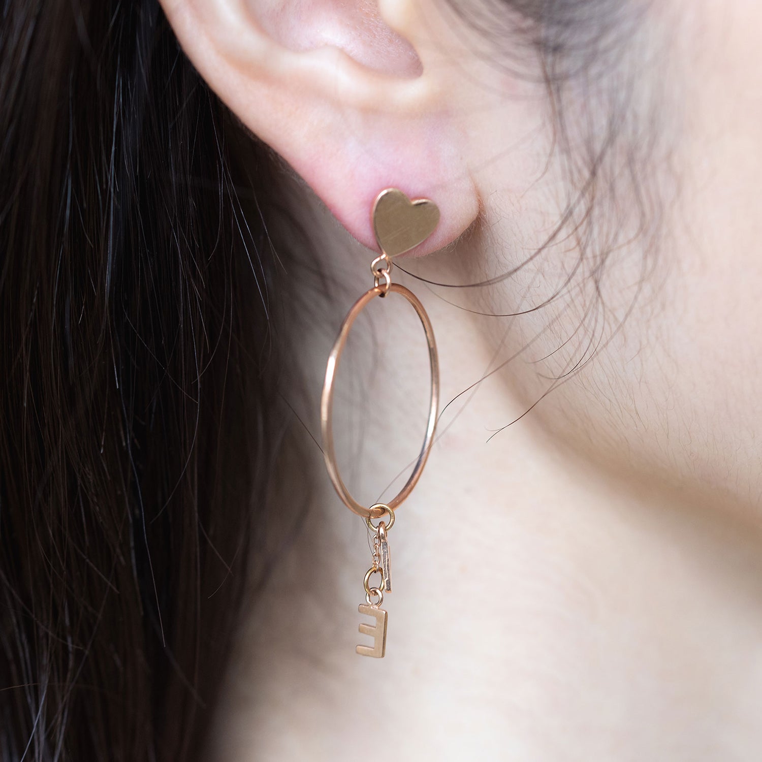 14k 18k long unbalance cross GOLD earring long chain earring K jewellery jewelry