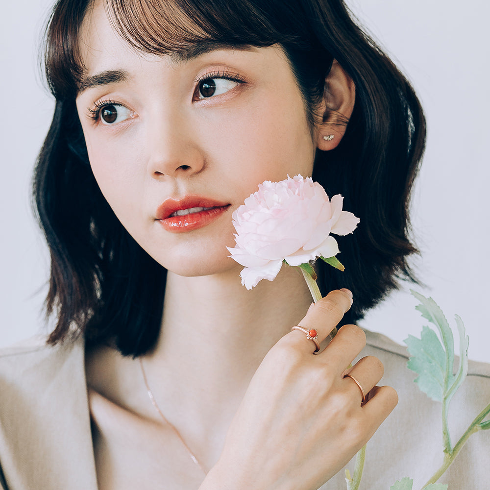 natural coral diamond A+++ ring wedding band 14k 18k gold