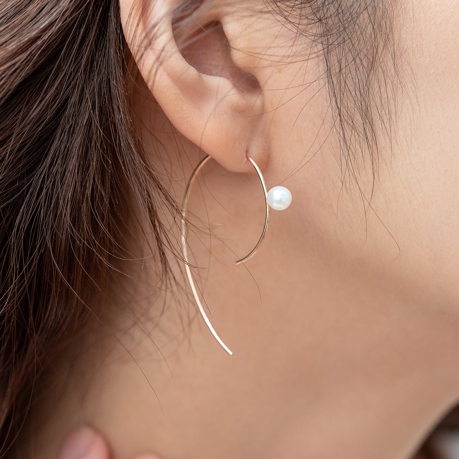 14k gold pearl earrings 18k round ong women Genuine cultured pearl