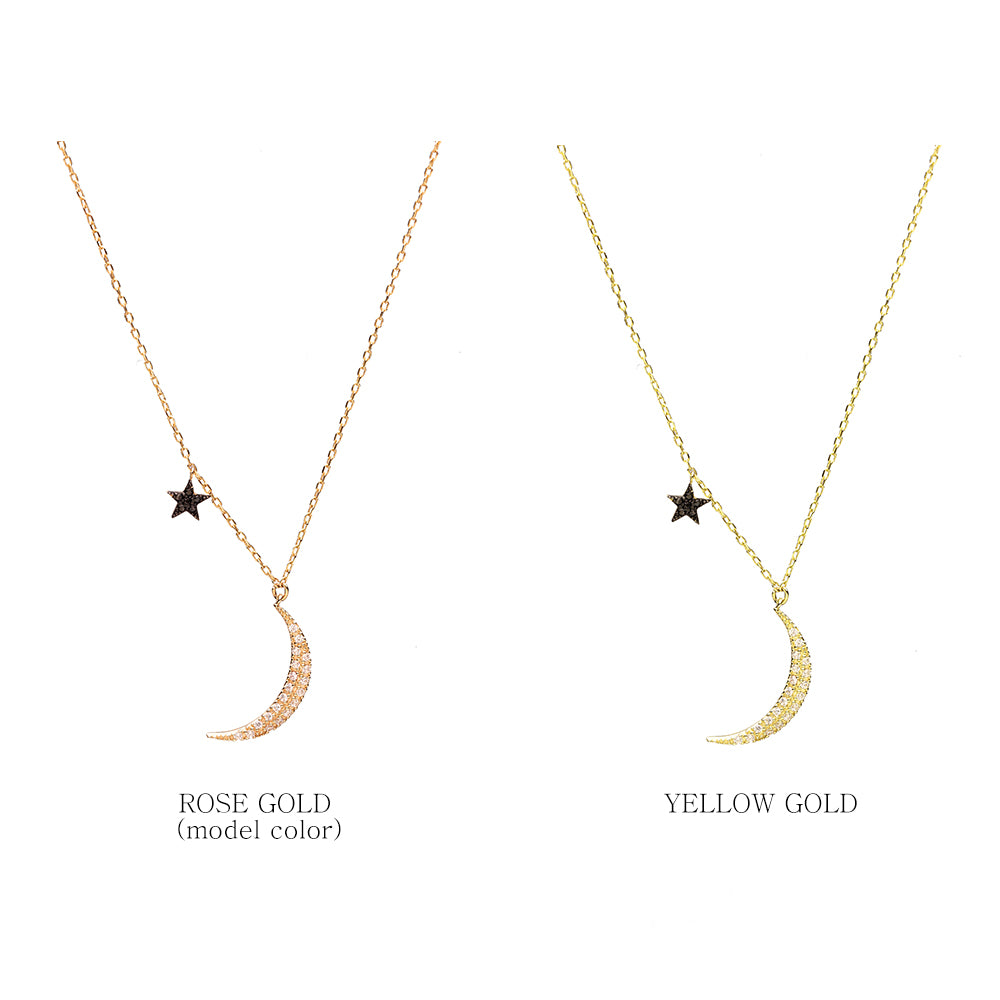 14k 18k GOLD moon star black white Q necklace daliy anniversary gift