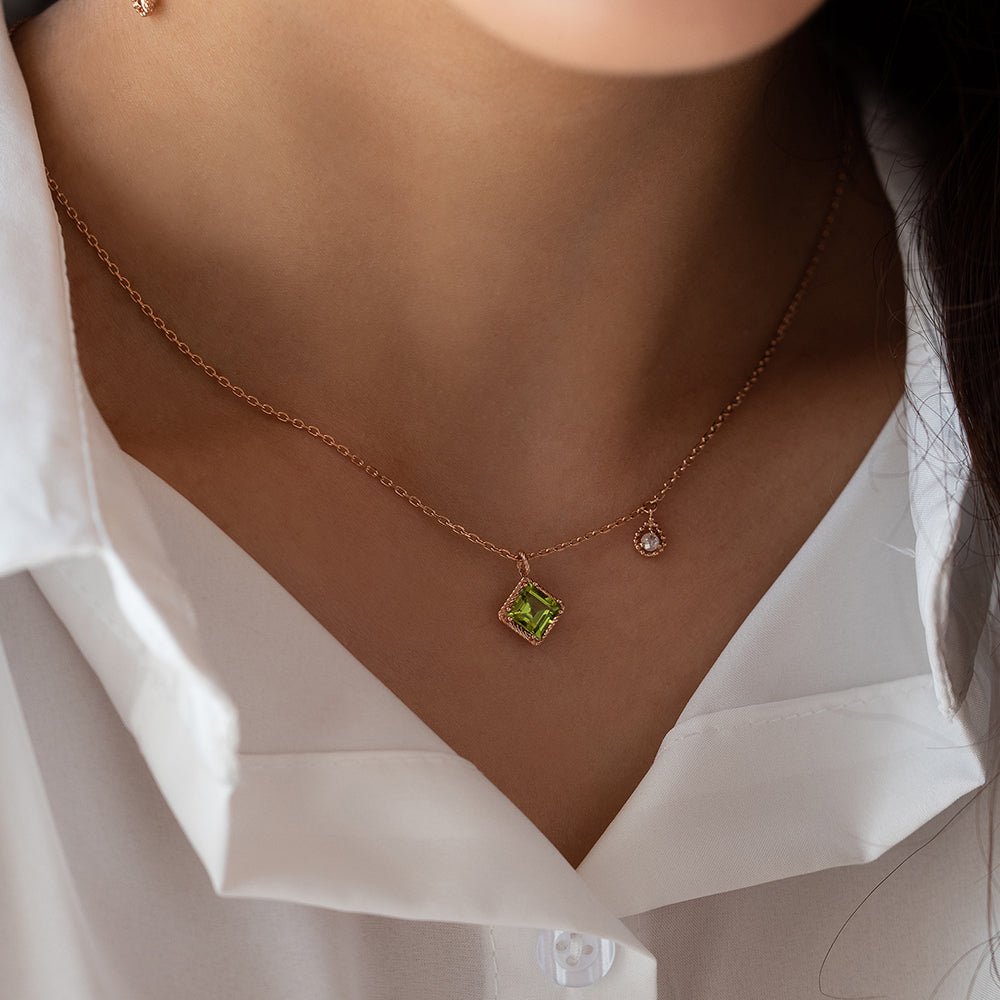 14k 18k peridot A+++ chain gold necklace gift rough diamond