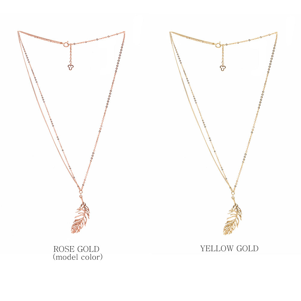 14K 18K unbalance chain leaf NECKLACE gift wedding