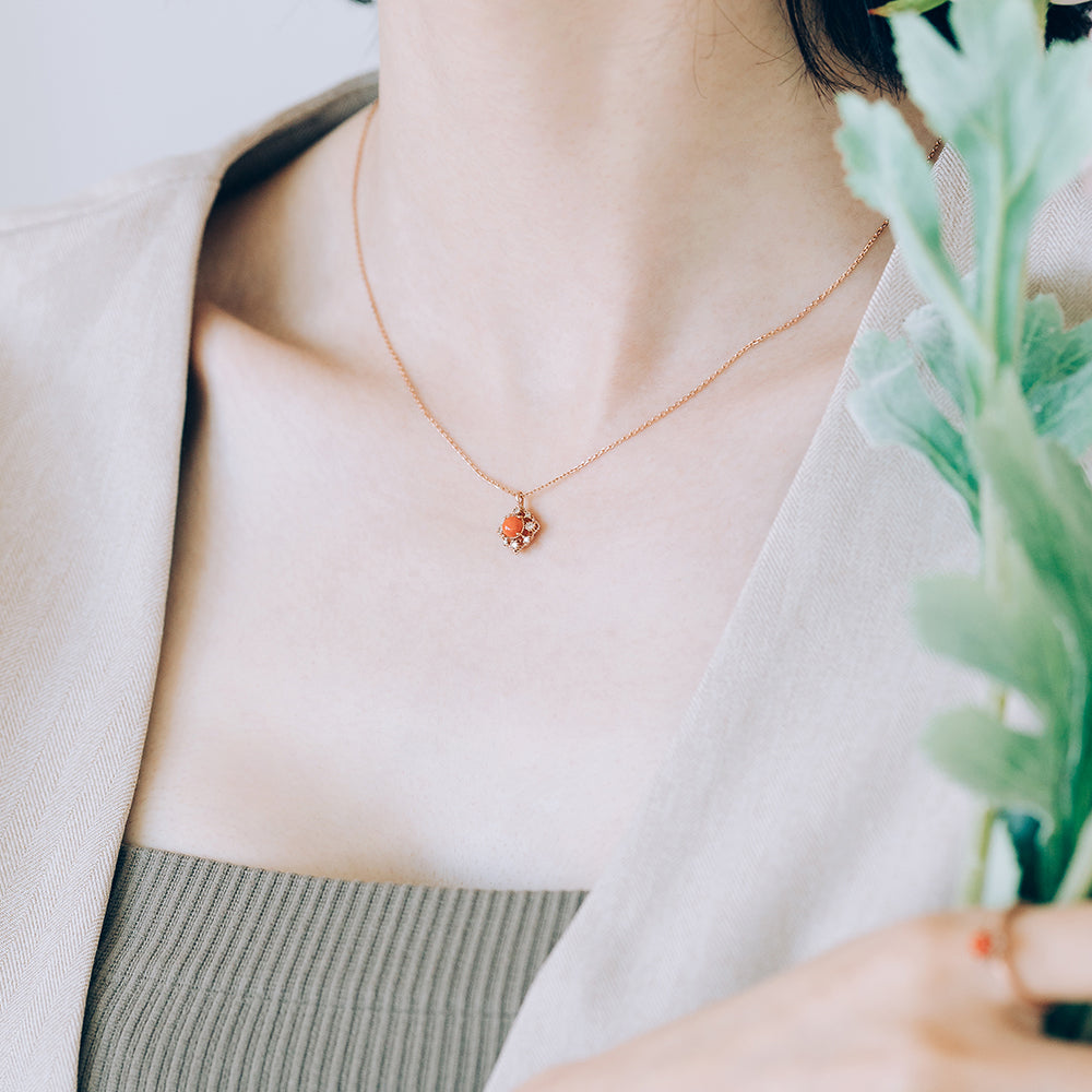 NATURAL Coral diamond A+++ necklace GOLD 14k 18k gilft jewellery handmade