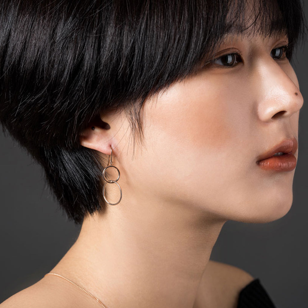 GOLD 14k 18k two ring drop earring daily hook K jewerly customizing