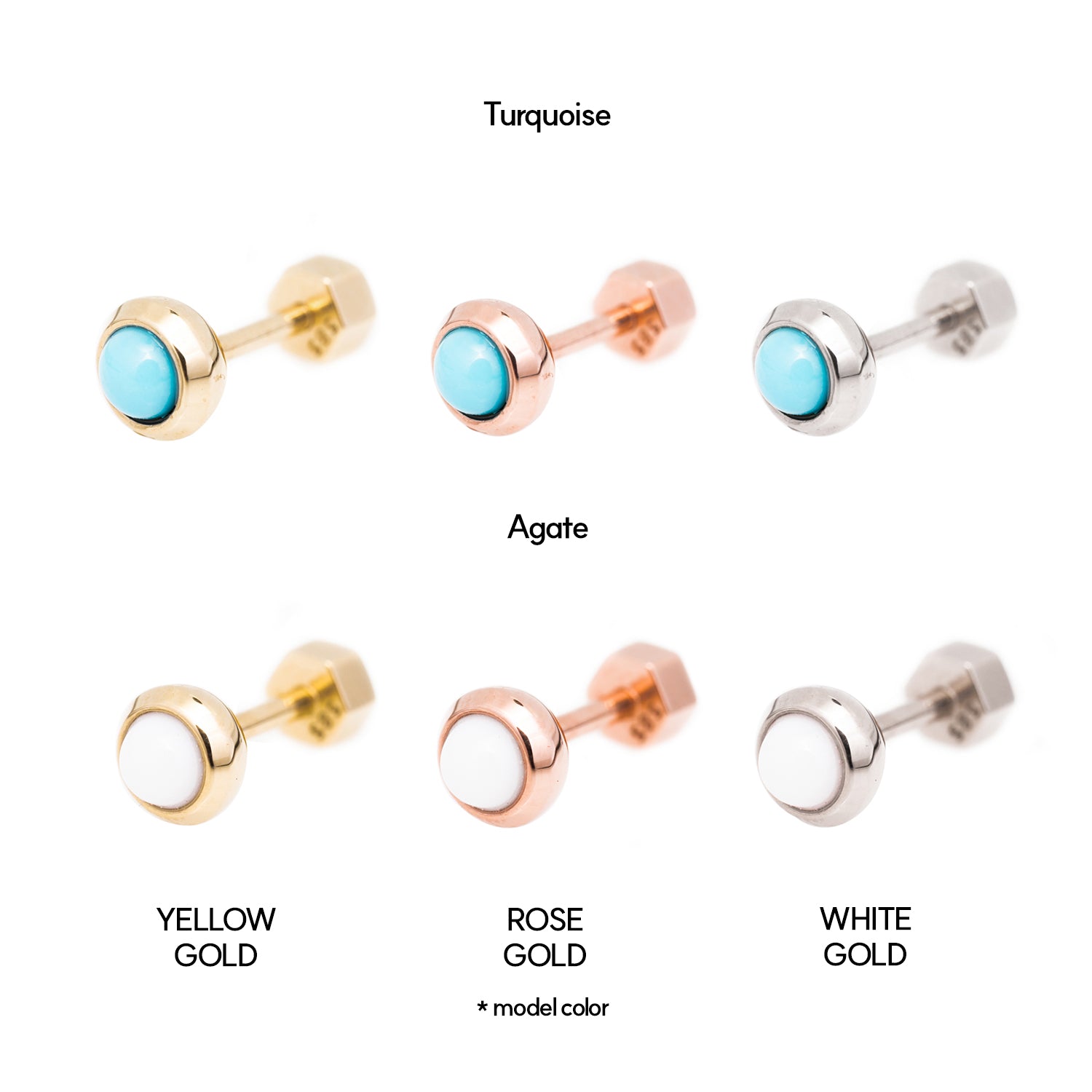 14K piercing 18K natural stone errings lapis onix turqoise agate