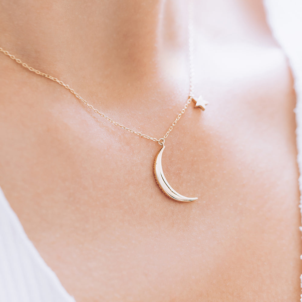 14k 18k GOLD moon star black white Q necklace daliy anniversary gift