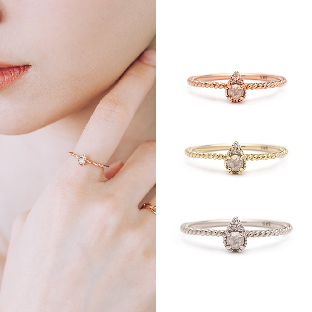 water drop design ring diamond A+++ elegant luxurious wave band 14k 18k gold