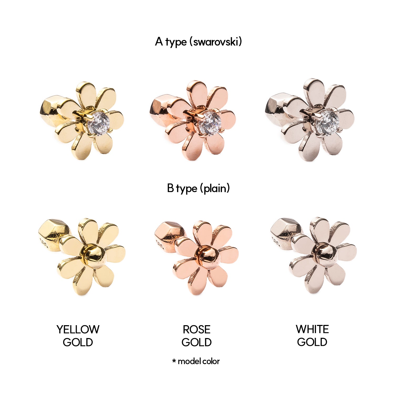 gold 14K swarovski piercing 18K errings jewelry flower K jewerly