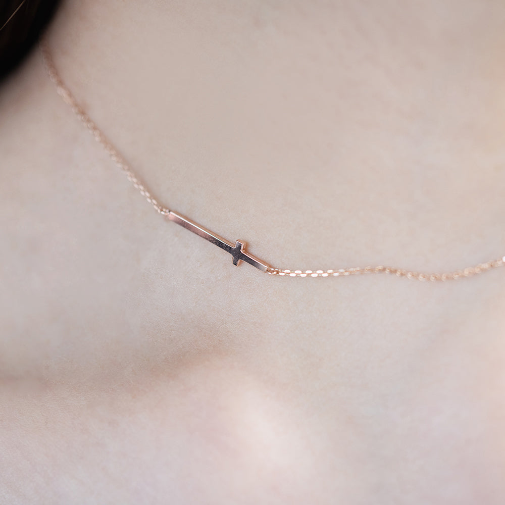 14K 18K Gold Chain Choker Necklace with Cross