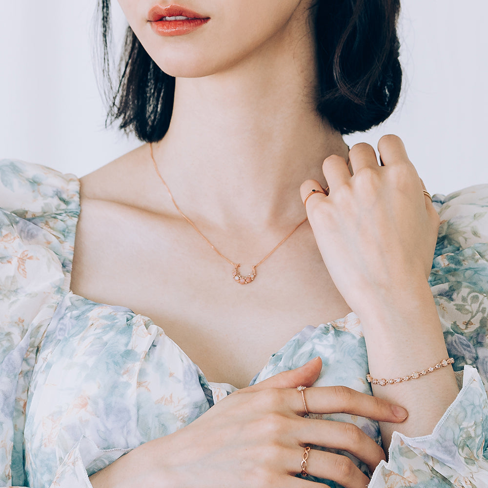 14k 18k natural pink opal cognac diamond A+++ GOLD necklace K jewerly