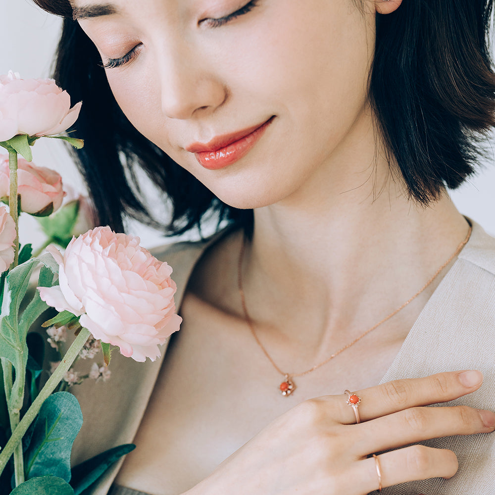 NATURAL Coral diamond A+++ necklace GOLD 14k 18k gilft jewellery handmade