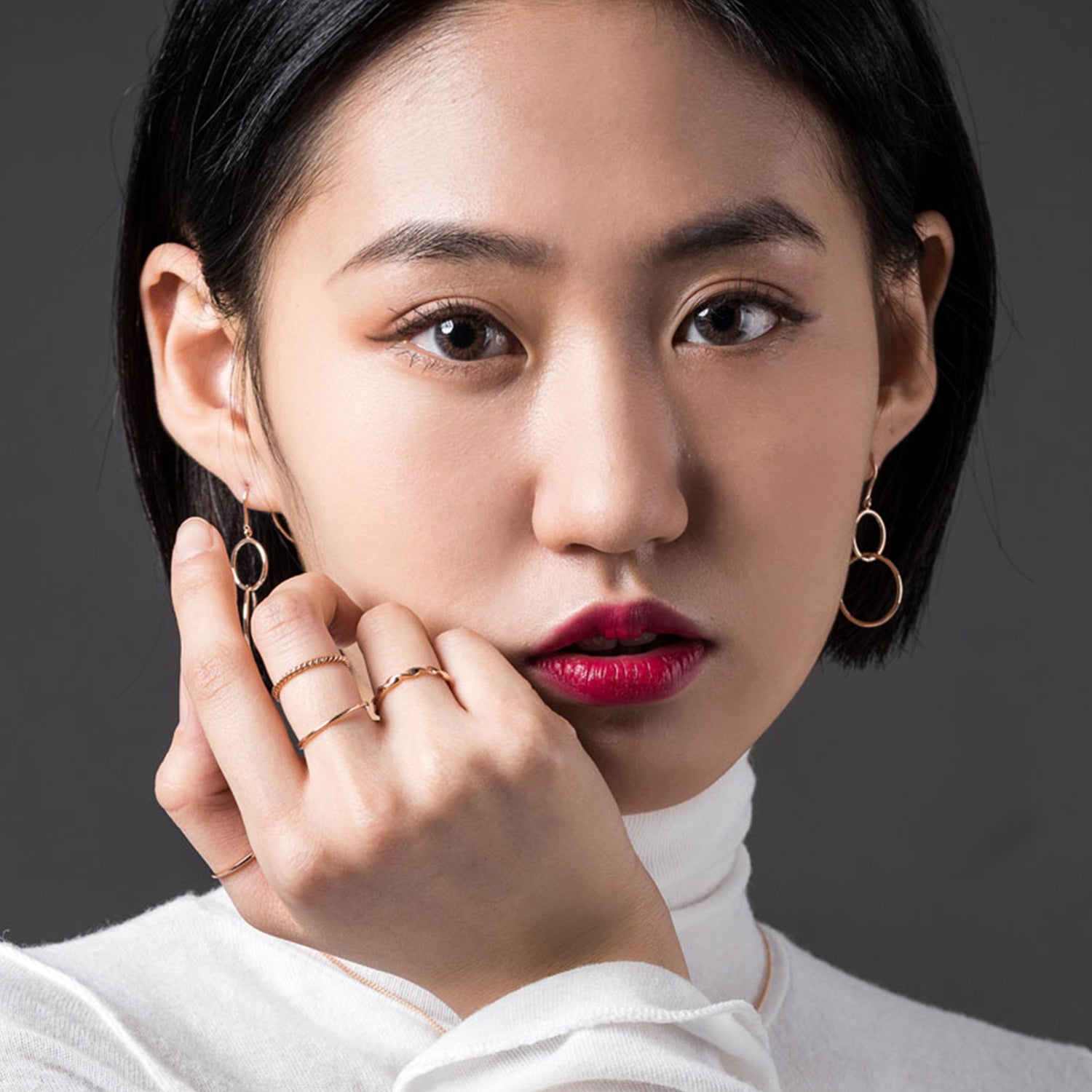 GOLD 14k 18k two ring drop earring daily hook K jewerly customizing