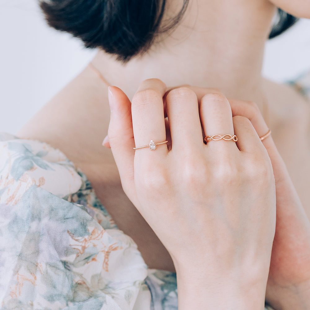 water drop design ring diamond A+++ elegant luxurious wave band 14k 18k gold