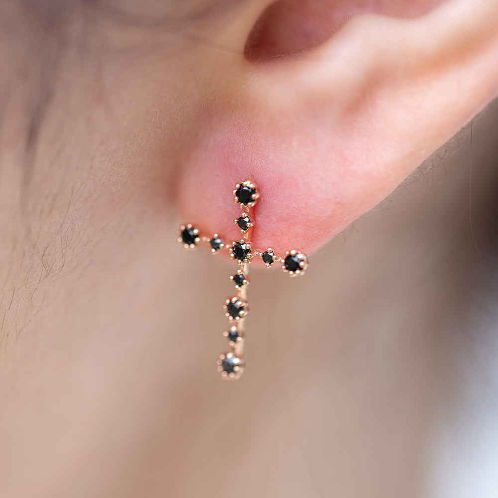 14k cross earring 18k black Q stone hoop earring