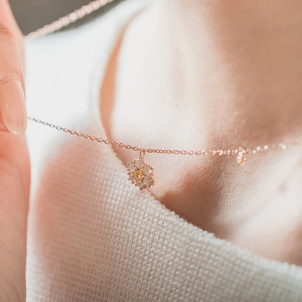 GOLD 14K 18K rough diamond A++ Necklace flower daily K jewerly