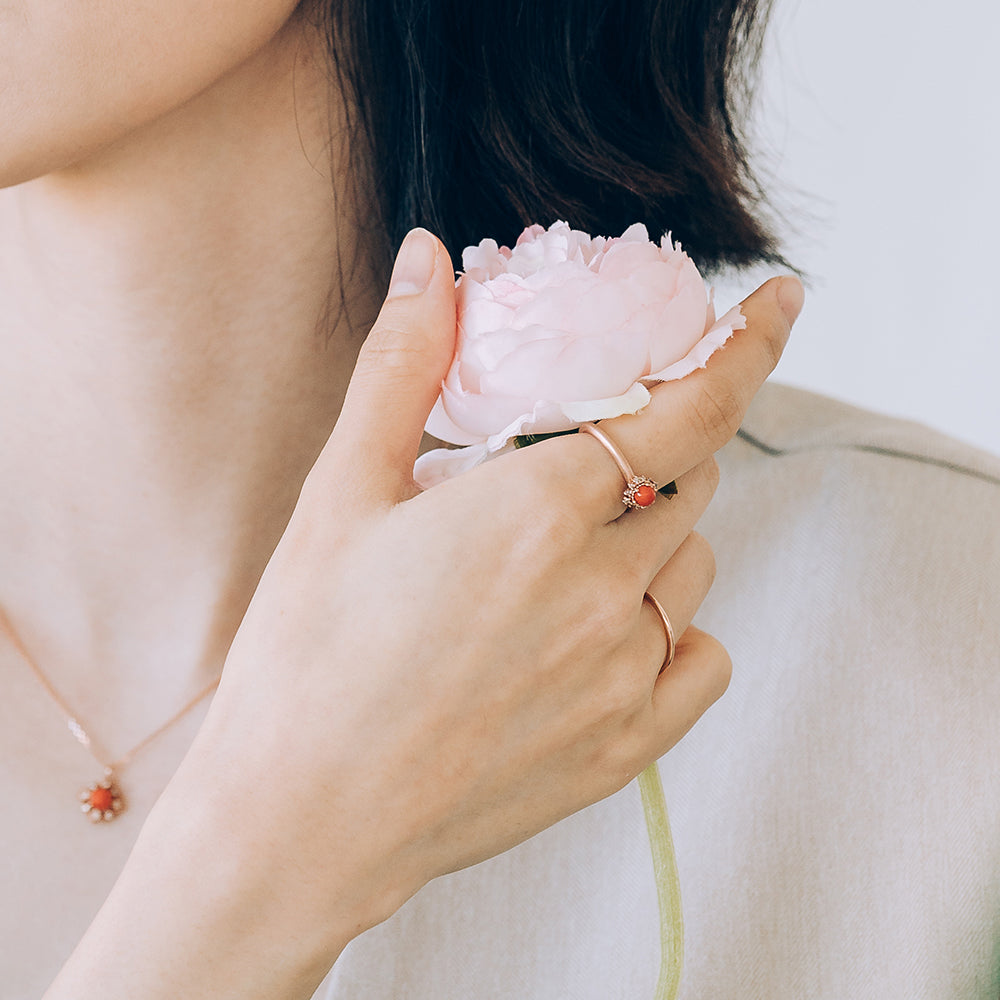 natural coral diamond A+++ ring wedding band 14k 18k gold