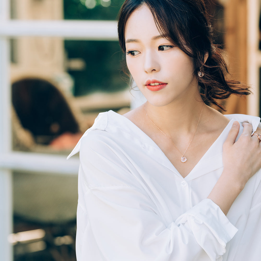 14k 18k Rose Quartz(pink an amethyst) gold NECLACE korea jewerly