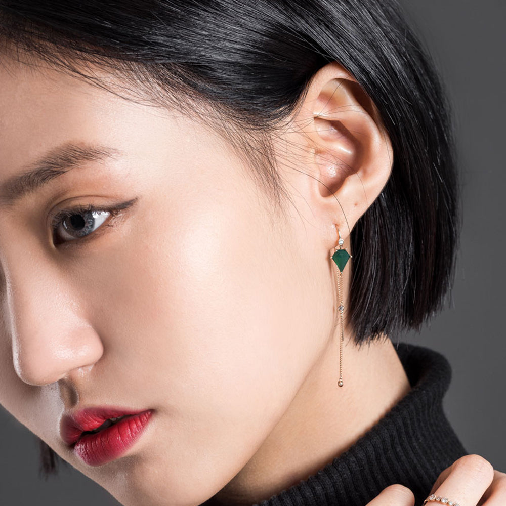 14k 18k gold chain green onix earring  K jewellery jewelry