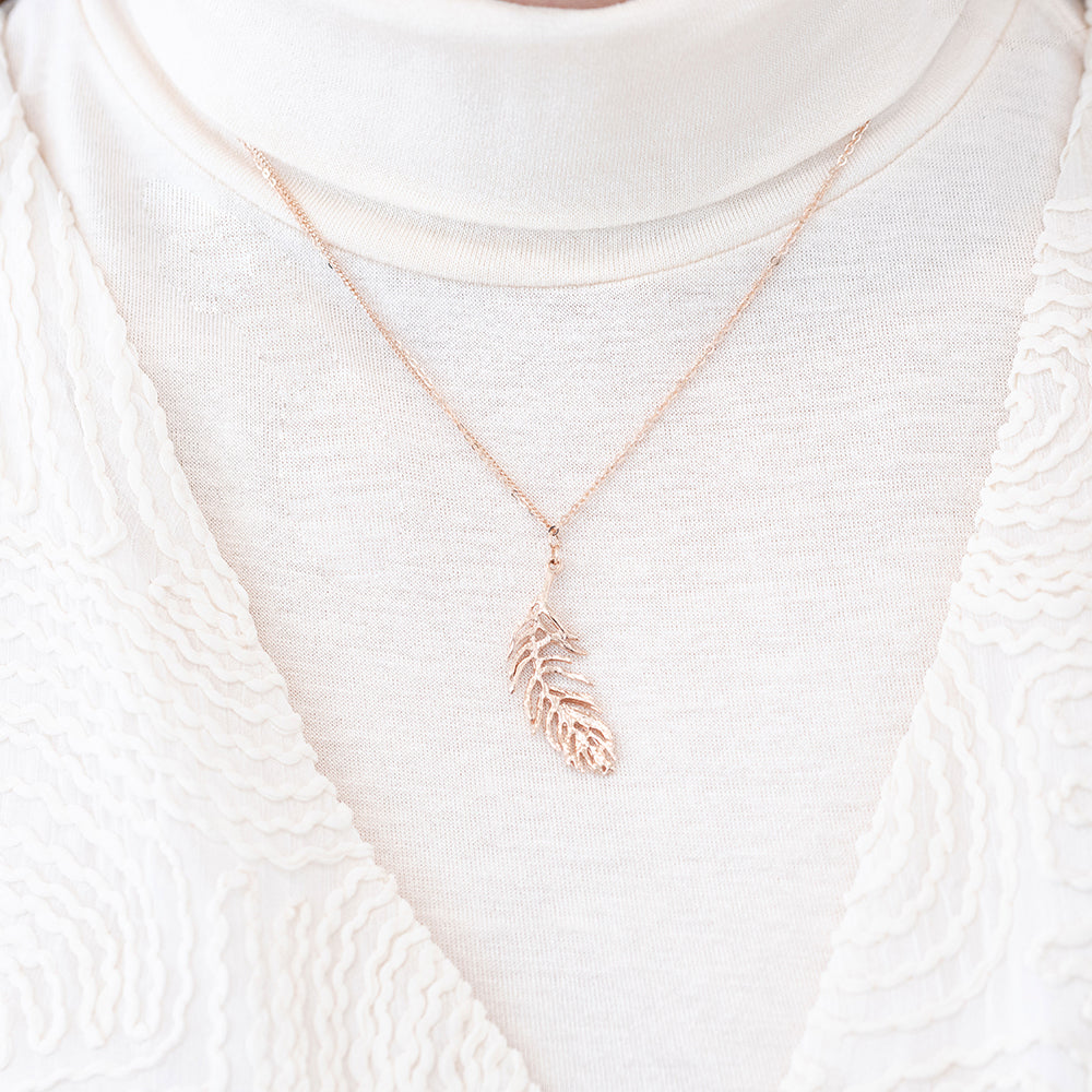 14K 18K unbalance chain leaf NECKLACE gift wedding