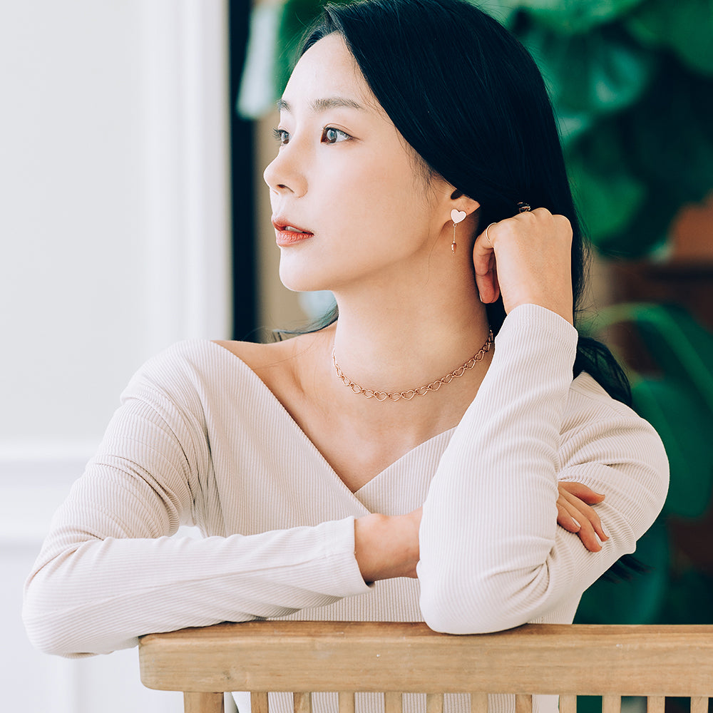 14k 18k bold heart chain GOLD necklace chocker 13~15" jewerily gift