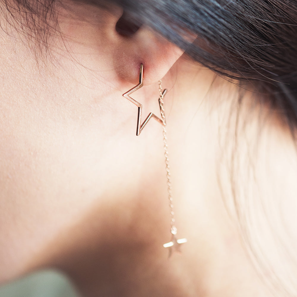 14k 18k chain drop gold earring star women 585 750 simple long earring