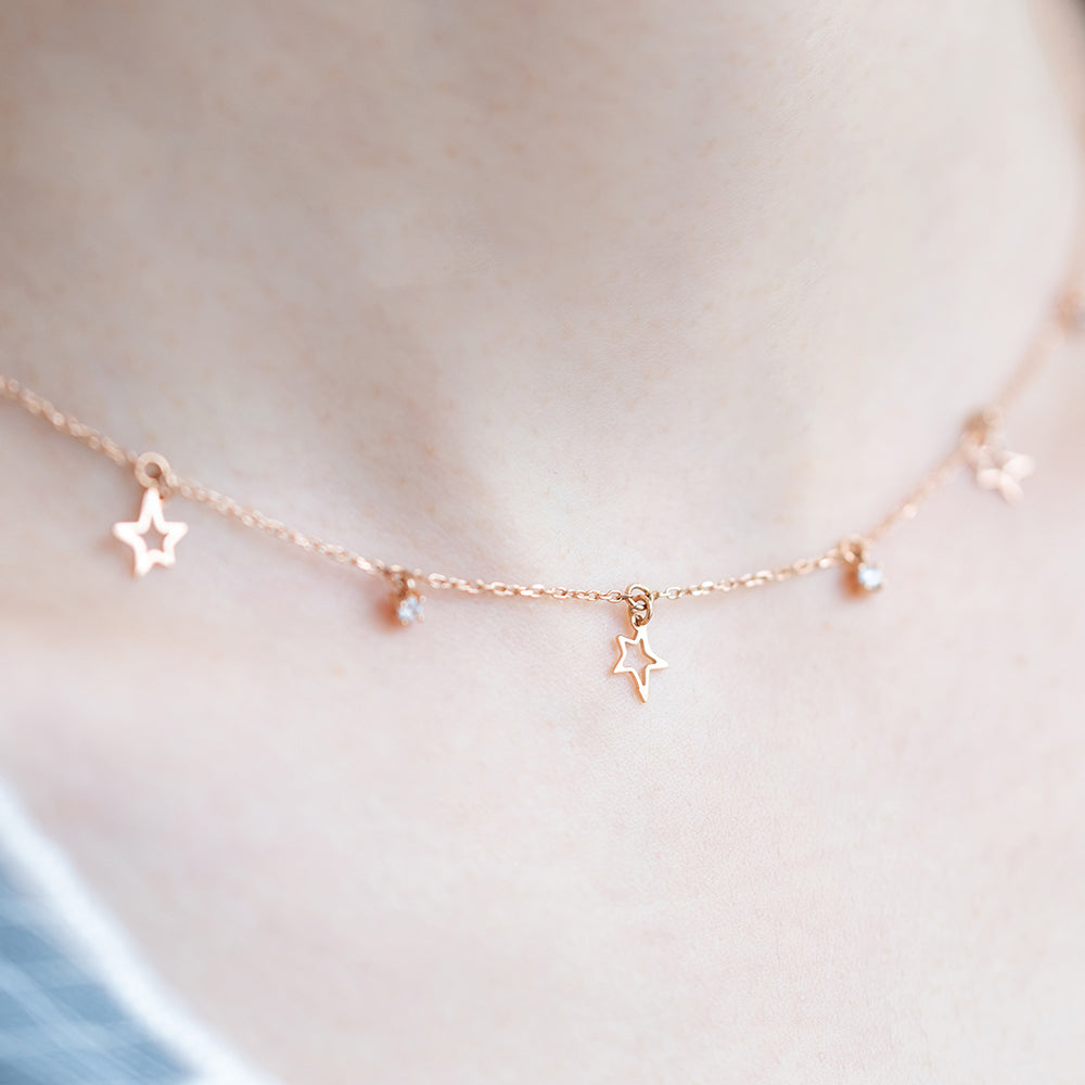 star chain necklace signity gold chocker 14k 18k girlfriend gift