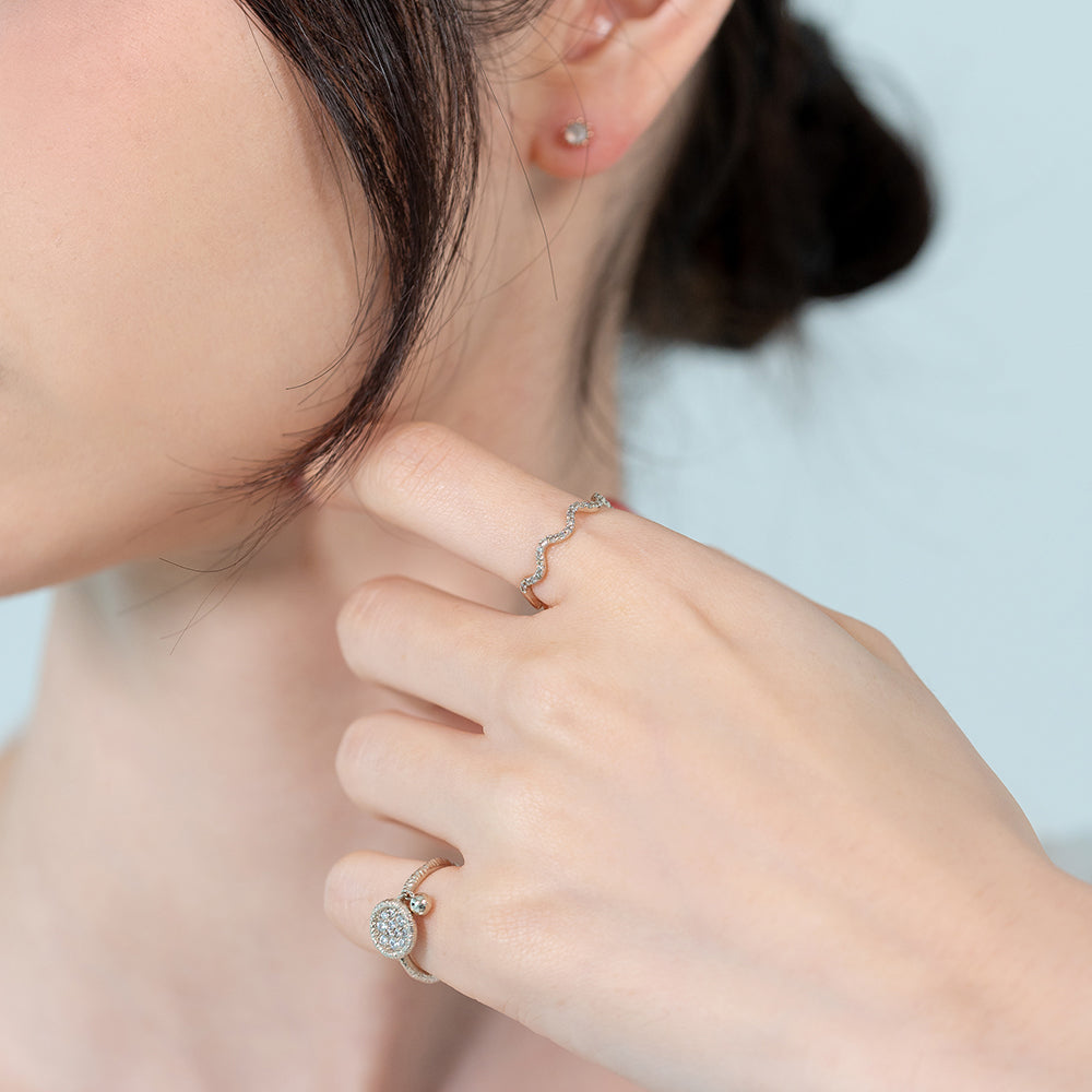 gold diamond A+++ wave ring wedding band gift