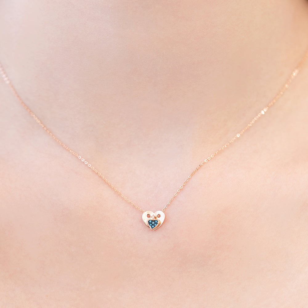 14k 18k heart pendant blue diamond A+++ necklace gilft