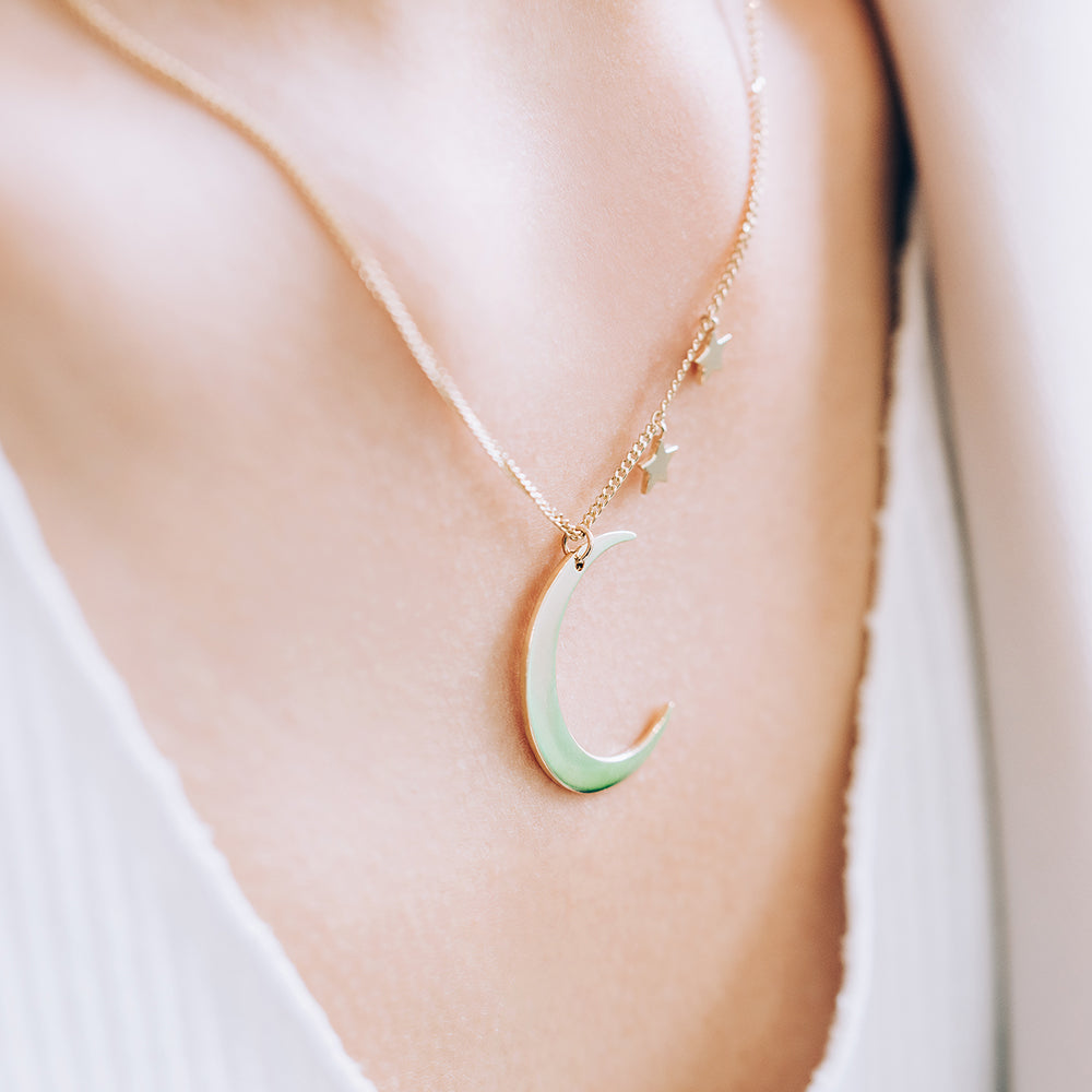 14k 18k GOLD long necklace 45cm 17.5" moon star chain daily necklace