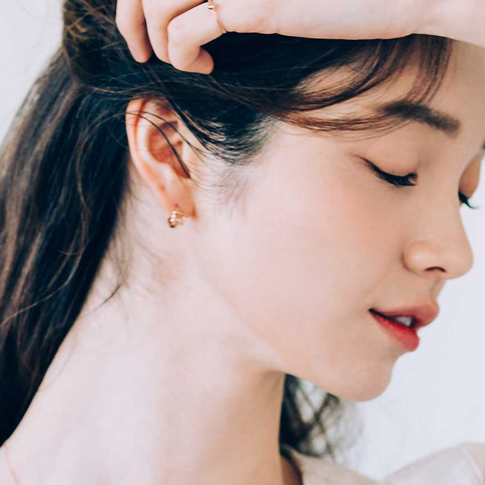 14k blue diamond A+++ gold earring 18k unbalance one-touch earring