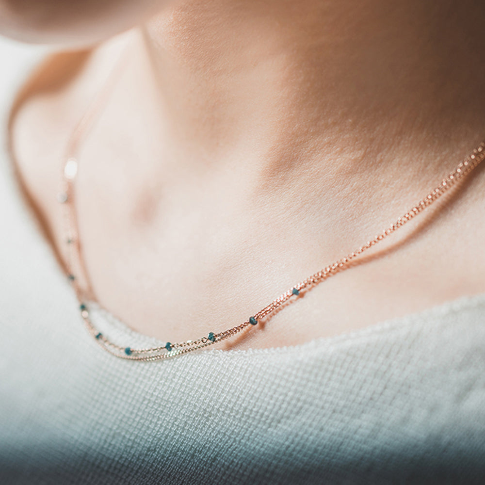 14K 18K Gold Double Layer Diamond Necklace Everyday Layered Necklace