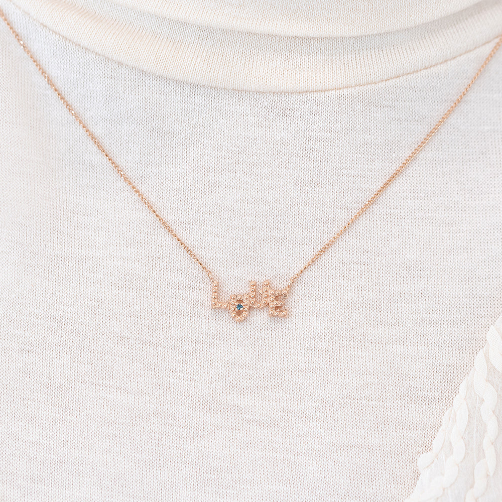 blue diamond A+++ love lettering necklace GOLD 14k 18k