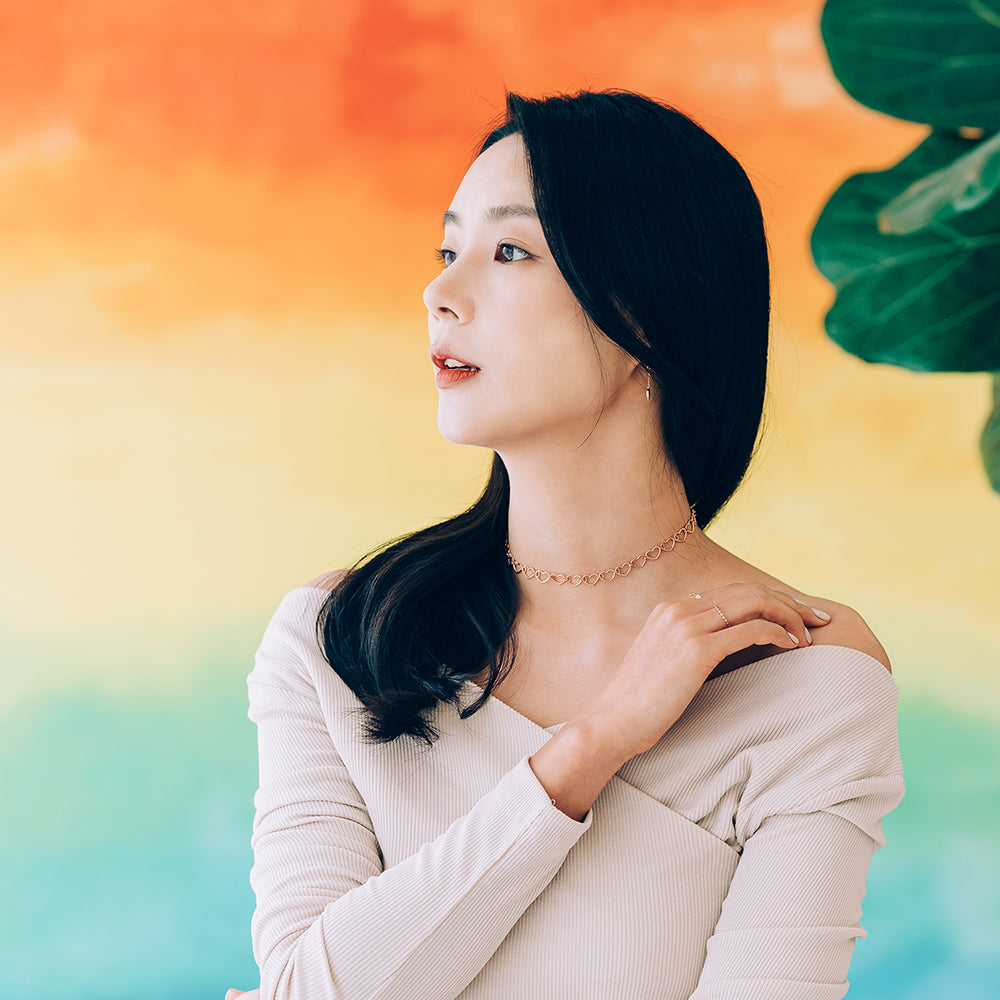 14k 18k bold heart chain GOLD necklace chocker 13~15" jewerily gift