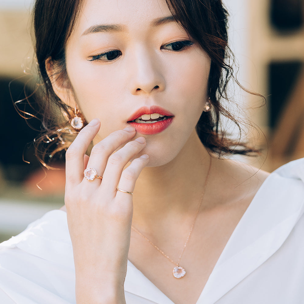 14k 18k Rose Quartz(pink an amethyst) gold NECLACE korea jewerly