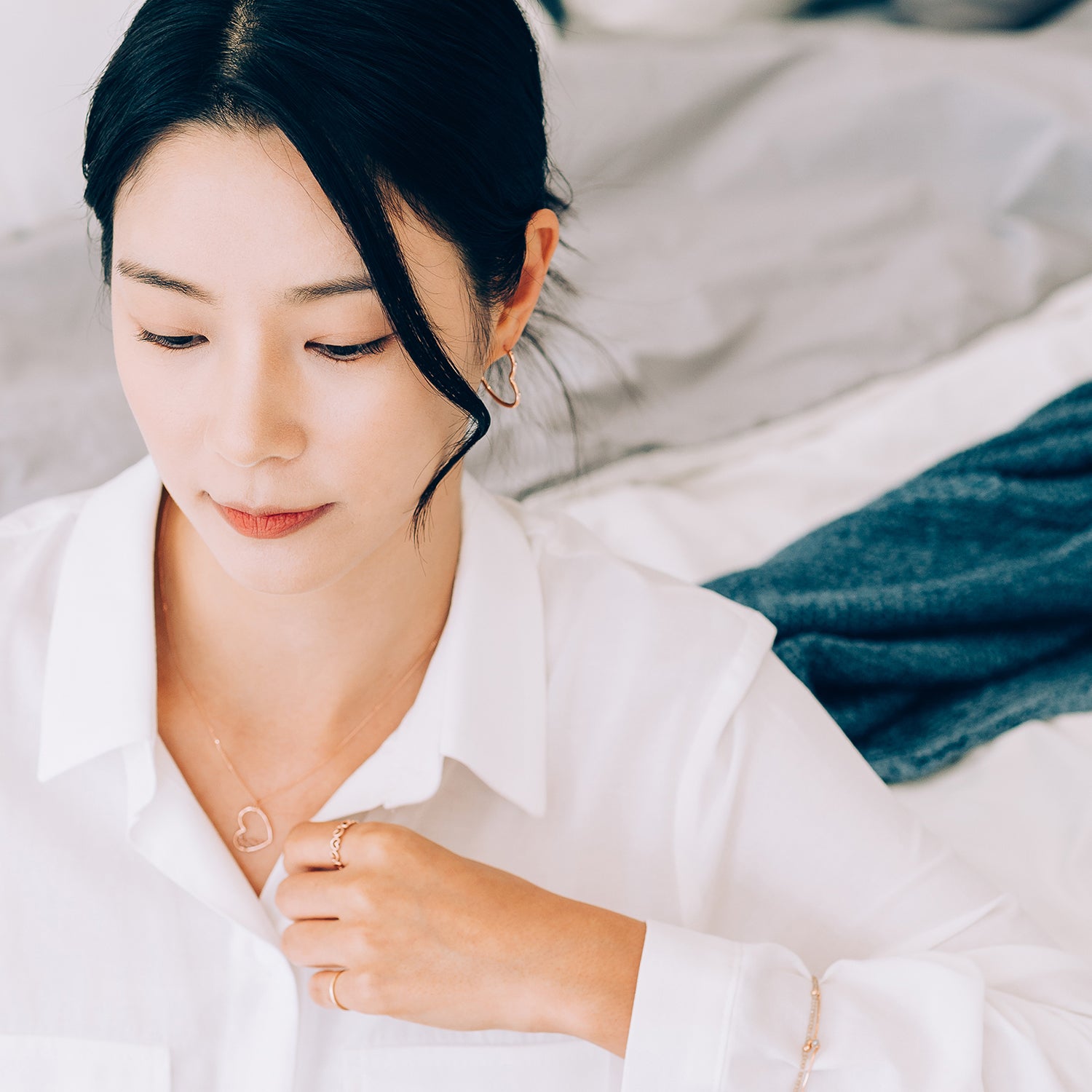 14k 18k gold one-touch hoop earring heart unique women custom jewerly