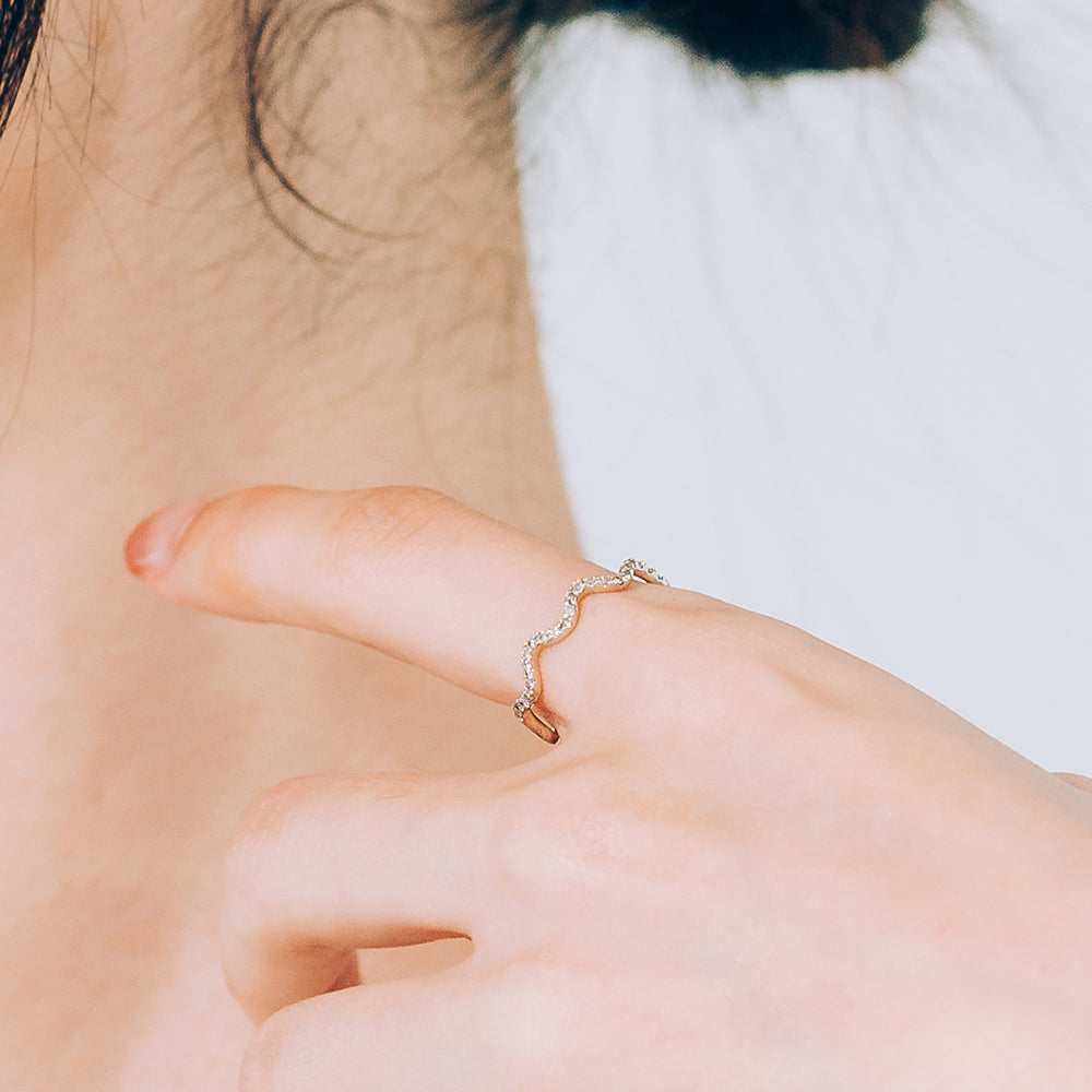 gold diamond A+++ wave ring wedding band gift