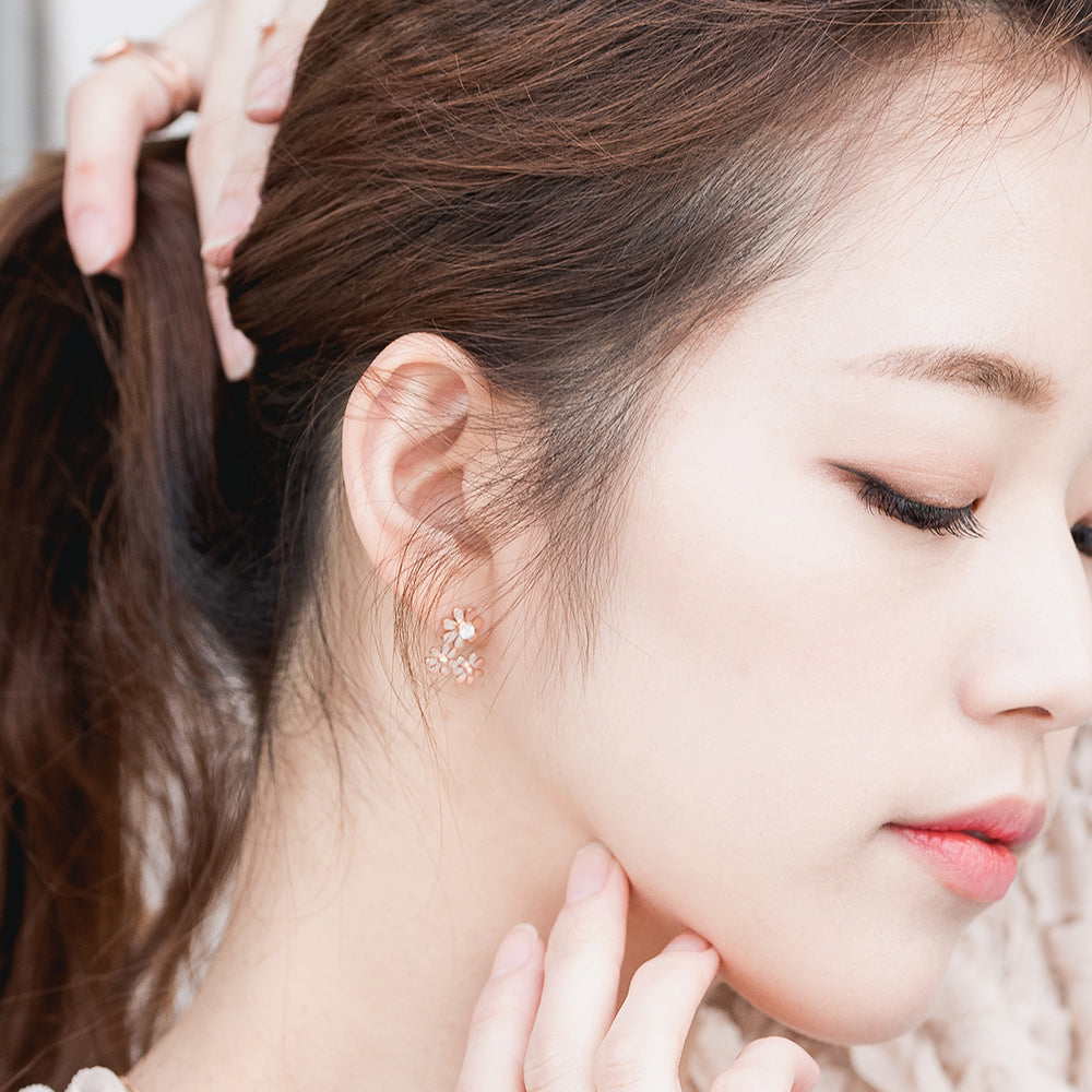 14K gold earring 18K diamond custom flower drop earring korea jewelry