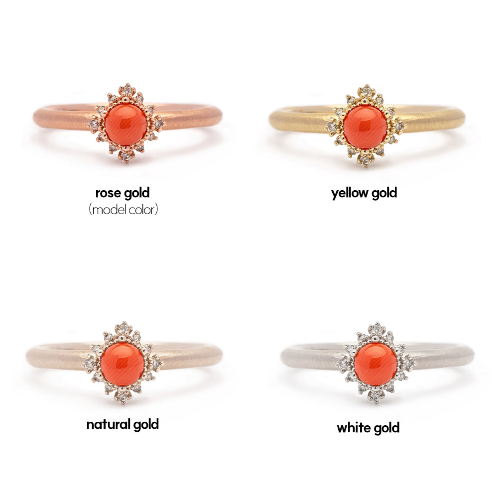 natural coral diamond A+++ ring wedding band 14k 18k gold