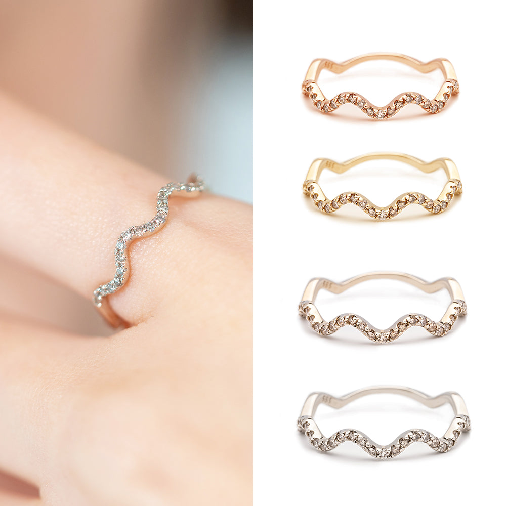 gold diamond A+++ wave ring wedding band gift