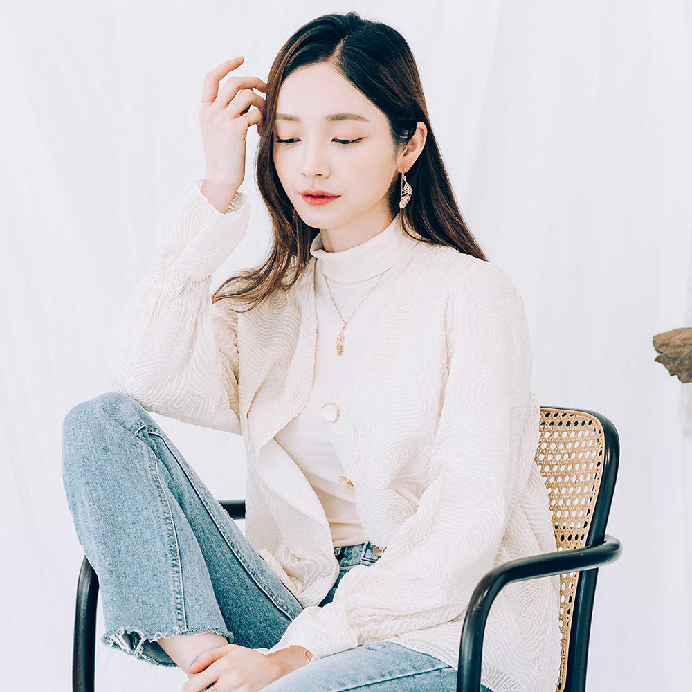 14K 18K unbalance chain leaf NECKLACE gift wedding