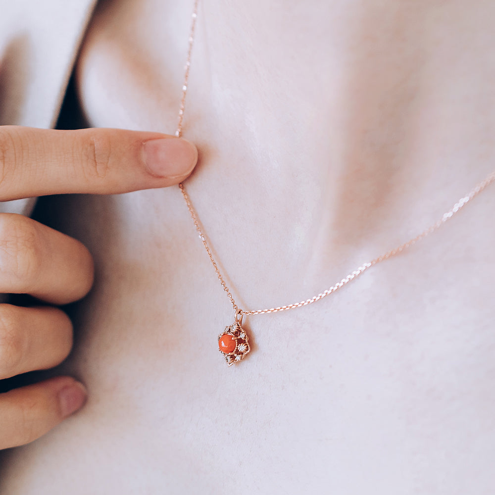 NATURAL Coral diamond A+++ necklace GOLD 14k 18k gilft jewellery handmade