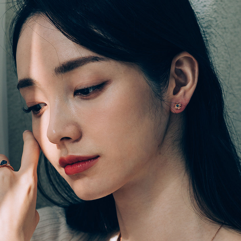 14K 18K gold piercing errings natural stone tourmaline simple jewerly