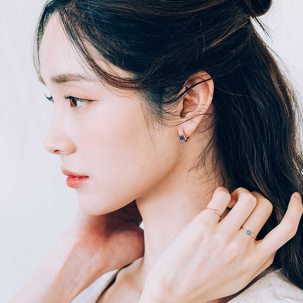 14k blue diamond A+++ gold earring 18k unbalance one-touch earring